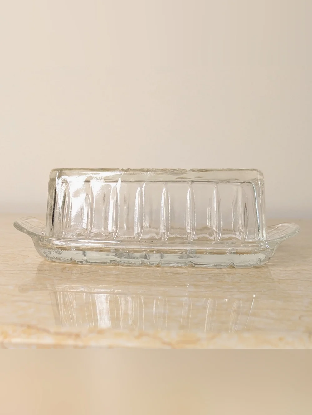Vintage Anchor Hawking Prescut Clear Glass Star & Fan Design Butter Dish & Cover